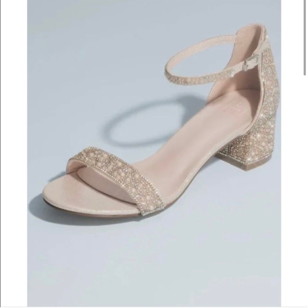 Crystal and Pearl Block Heel Sandals